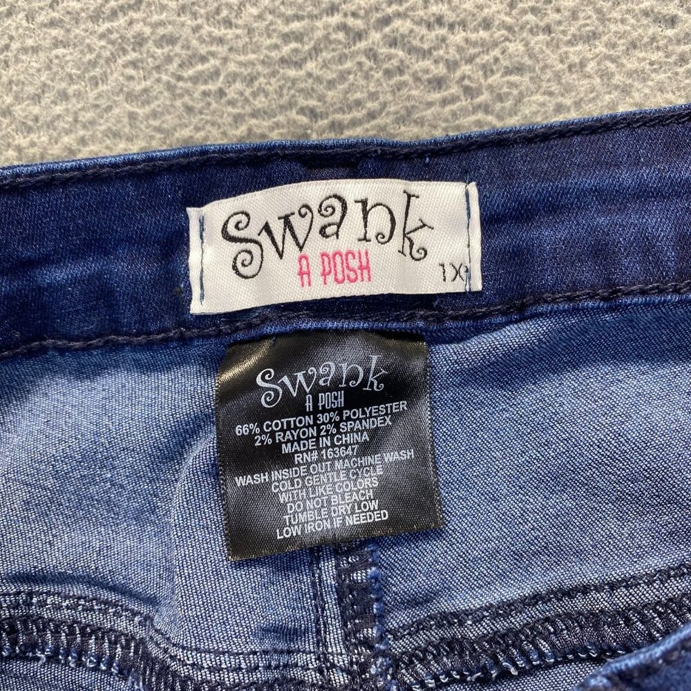 SWANK A POSH Women's Stretch Bell Blue Jeans Size 1X Zipper Flare - Picture 3 of 8